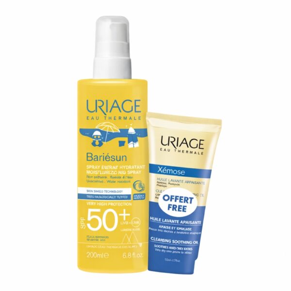 URIAGE SET BARIESUN MOISTURIZING KID SPRAY SPF50+ 200ML + XEMOSE CLEANSING SOOTHING OIL 50ML.